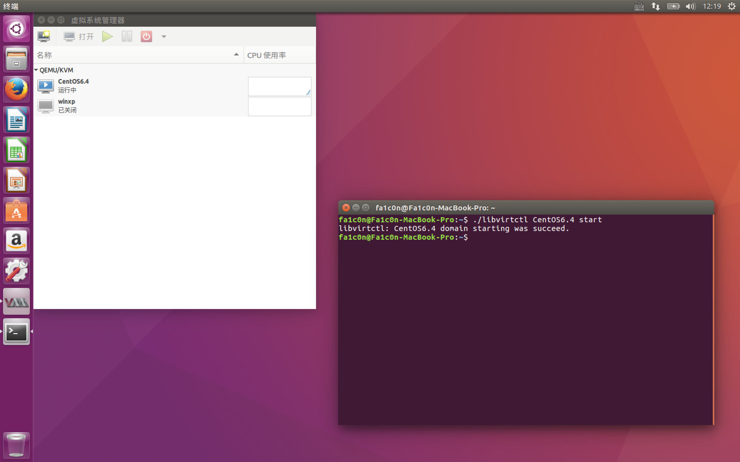 图3 使用libvirtctl开启虚拟机效果图